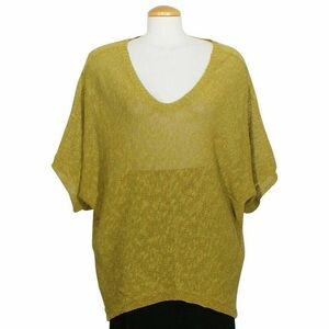 Eileen Fisher Melange Linen Grain Oval short sleeve Sweater medium green gold